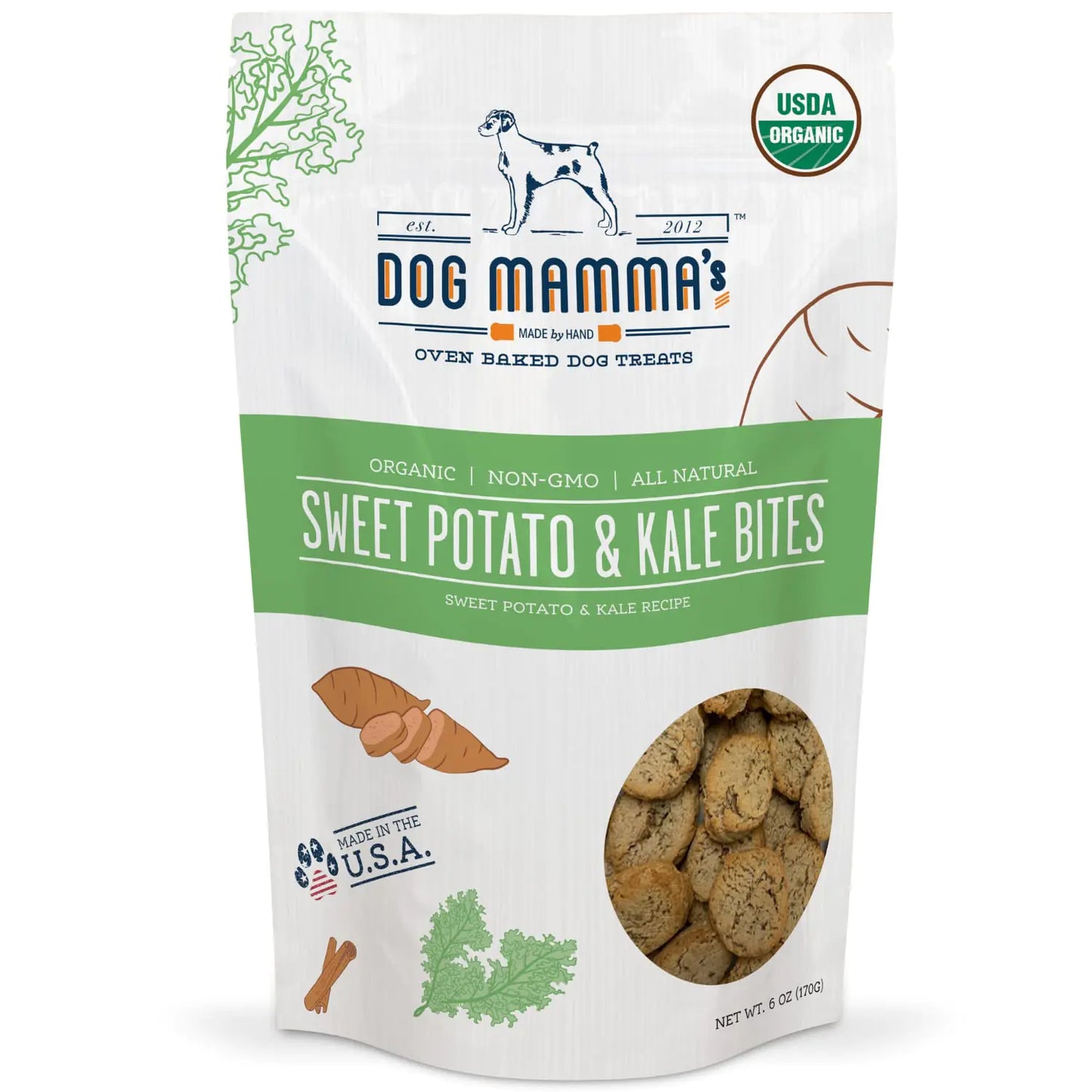 Mamma’s Organic Sweet Potato & Kale Dog Treats – Certified Organic, 6 oz